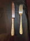 Rare Antique S Kirk & Son Rose Pattern Childs Fork & Knife Set Sterling Silver