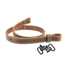 Buffalo Leather Rifle Sling_Crazy Horse, Brown  Amish Handmade, Swivels Included