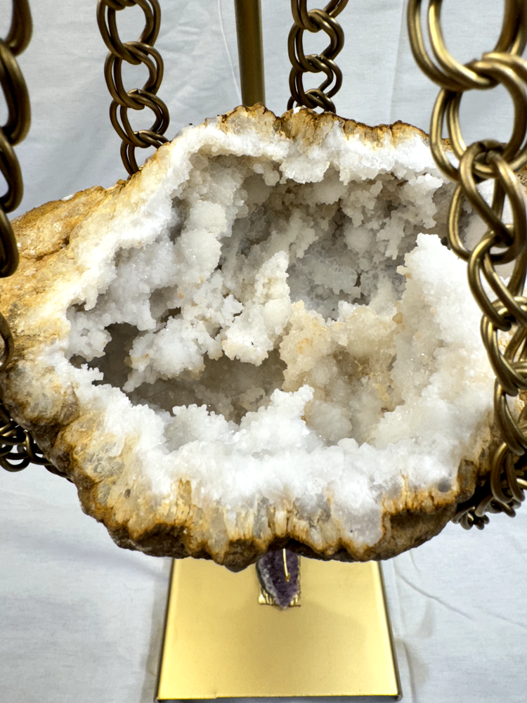Unique Crystal Quartz Mining Art  hanging crystal gold statue by AuAlchemist