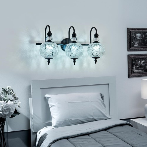 Vintage Bathroom Light Fixtures Black Vanity Light with Glass Globe LampShade... - 第 9/9 張圖片