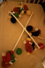 Vintage Baby Mobile Circus Six Clowns In Bright Primary Colors