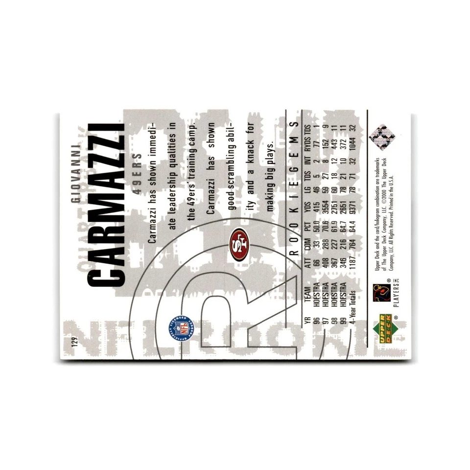 Giovanni Carmazzi Rookie 2000 Upper Deck Black Diamond #129 49ers NM - Image 2 of 3