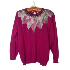 Victoria Harbour Sweater Vintage Womens Size Large Pink Beaded Cotton Ramie