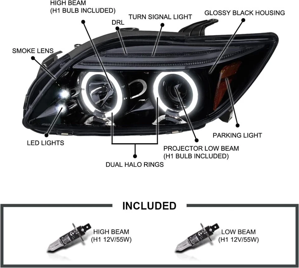Se adapta a 05-10 Scion tC Negro Oscuro LED Halo Proyector Faros Lámparas Izquierda+Derecha Foto 3 de 4