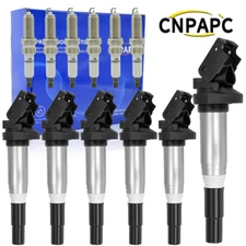 6 Pack UF667 Ignition Coils + Spark Plugs For BMW 128i 328i 330i 528i 530i X3 X5