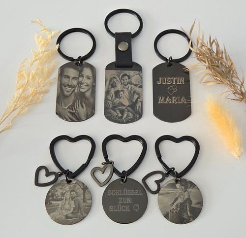Herz Schlüsselanhänger Metall Personalisiert Graviert Foto Name Schlüssel ID - Bild 9 von 19