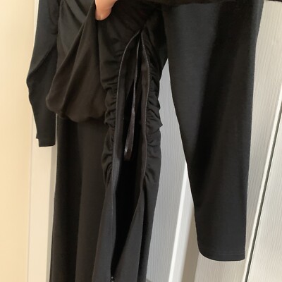 chinese dress ladies Ann Taylor LOFT Black Polka Dot Mesh Ruffles Long Sleeve Midi Sweater Dress  Sz M main image 0