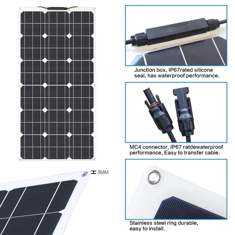 600W Watt Flexible Solar Panel 18V Mono Home RV Rooftop Camping Off-Grid Power - Image 4 of 4