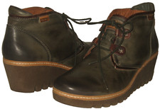 PIKOLINOS Supple Green Leather Zafiro & Olmo Maple Ankle Wedge Boots 42/11-11.5