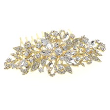 Gold Tone Metal Hair Comb With Rhinestone H3943-GCRY