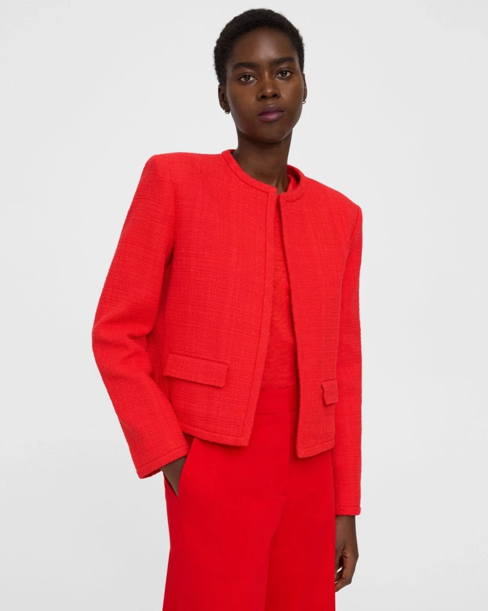 Theory Clean Womens Jacket Size 16 Grenadine Red Tonal Tweed