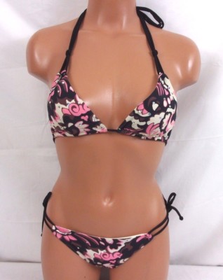 Sauvage Crystal Accented Paisley String Bikini Pink/Black/Brown XS/Sm 1499L
