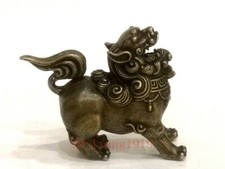 2.7 Inch Chinese Bronze Carving pug-dog Lion Pi Xiu Statue Family Decoration