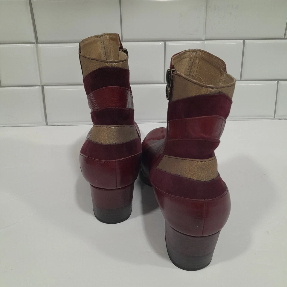 Jambu Red, Maroon & Gold Amal Leather Ankle Boot Women’s Size 10M Retro - Image 3 of 4
