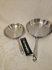 Calphalon Set 2 Stainless Steel Frying Pans 8" #1388 10" #1390 Aluminum Core