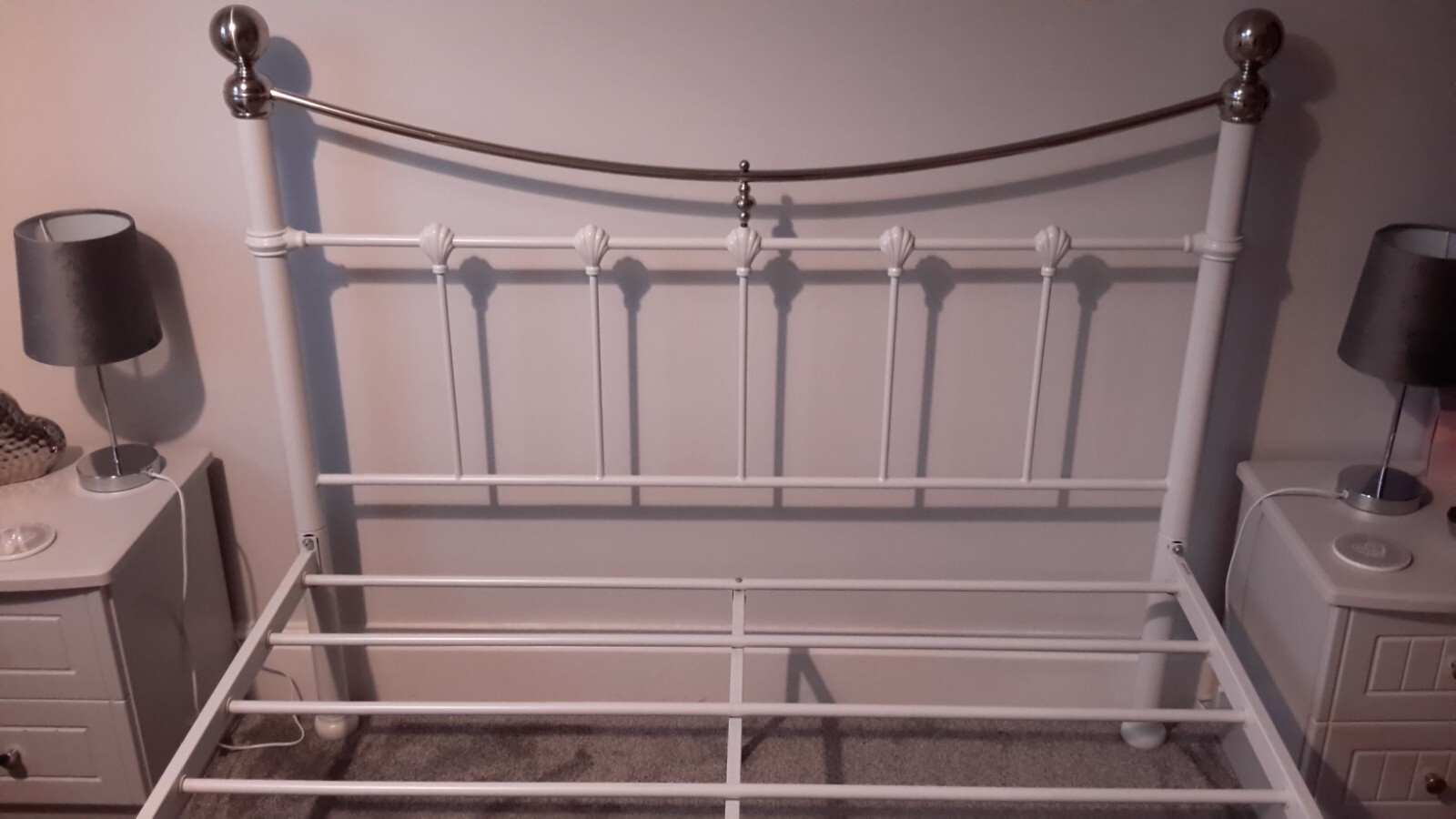 Double Bed, Metal Frame in White with Chrome Finish from Argos