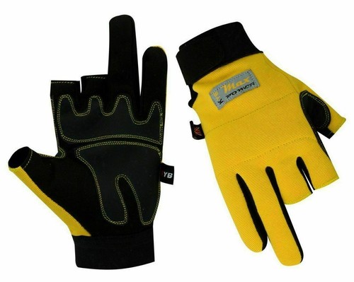 Three half Finger Framer Mechanic Builder Safety Work Carpenter Gloves - Picture 4 of 4