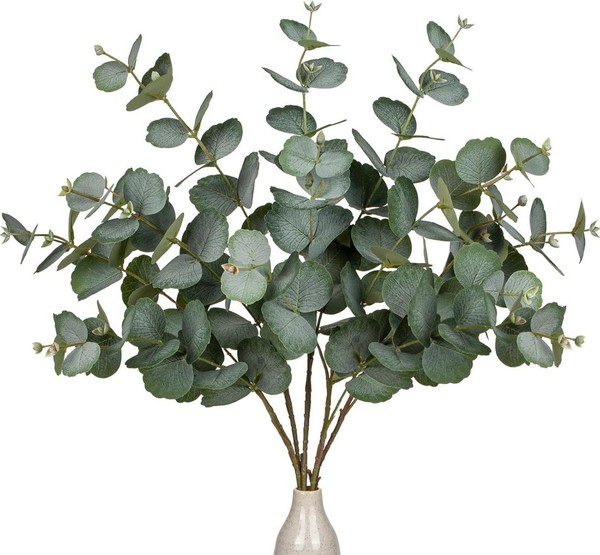 5Er Set KüNstliche Eukalyptus Zweige GrüN Kunstpflanze Deko Hochzeit-image