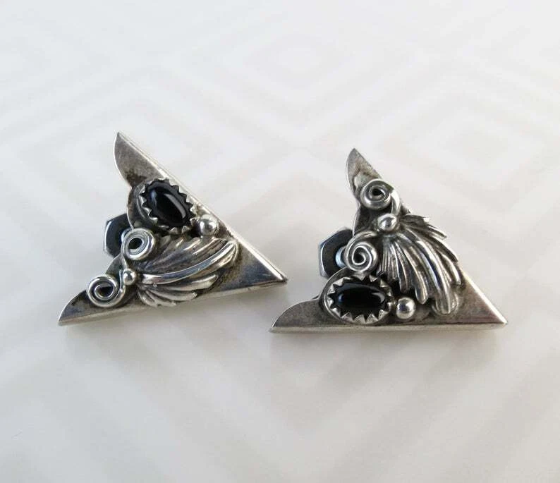 Сказочный индейский 935 аргентинский серебристый черный оникс отшелушивающие наконечники для воротника - Изображение 2 из 4