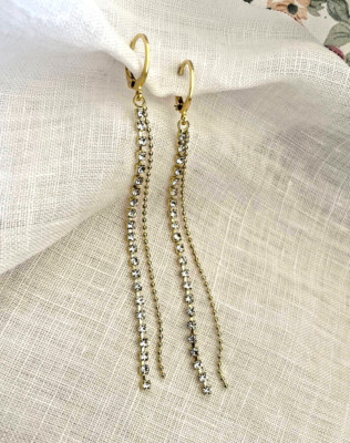 Rhinestone Chain Earrings, Crystal Dangle Earrings, Brand New Crystal Hoops