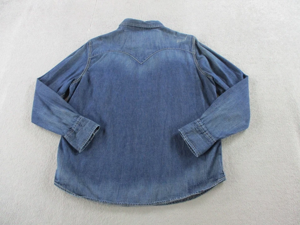 Camisa Jeans Arizona Para Hombres 2XL XXL Azul Denim Perla Occidental Borde Diente de Sierra a Presión Foto 3 de 4