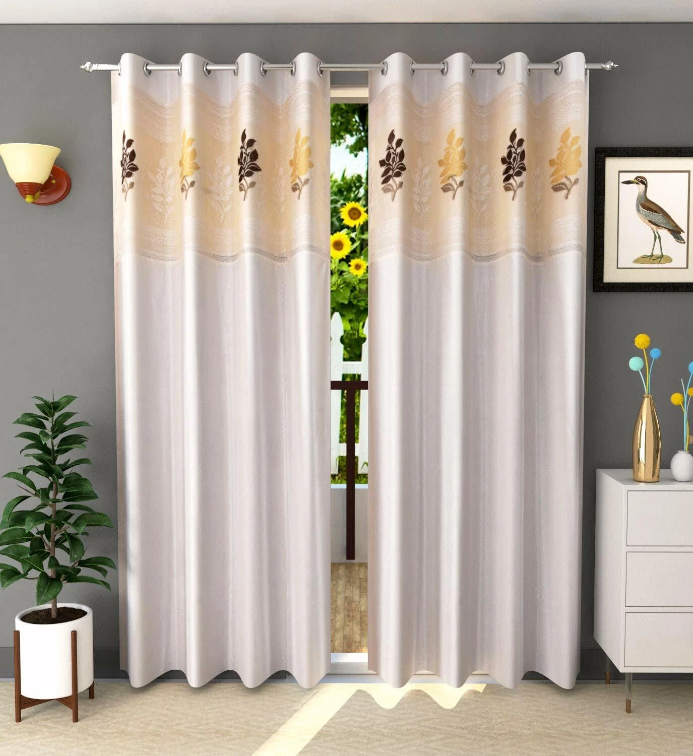 New 2 Piece Eyelet Long Door Curtain Set - 9 feet Cream