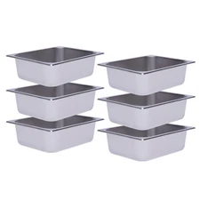 6 Pcs 4 inch Deep Steam Prep Table Food Pan Stainless Steel Food Container 2.5L