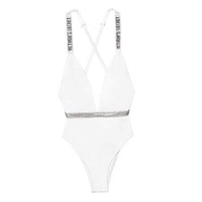 Victoria's Secret Shine Strap Crossback 1PC Swimsuit M White NEW 
