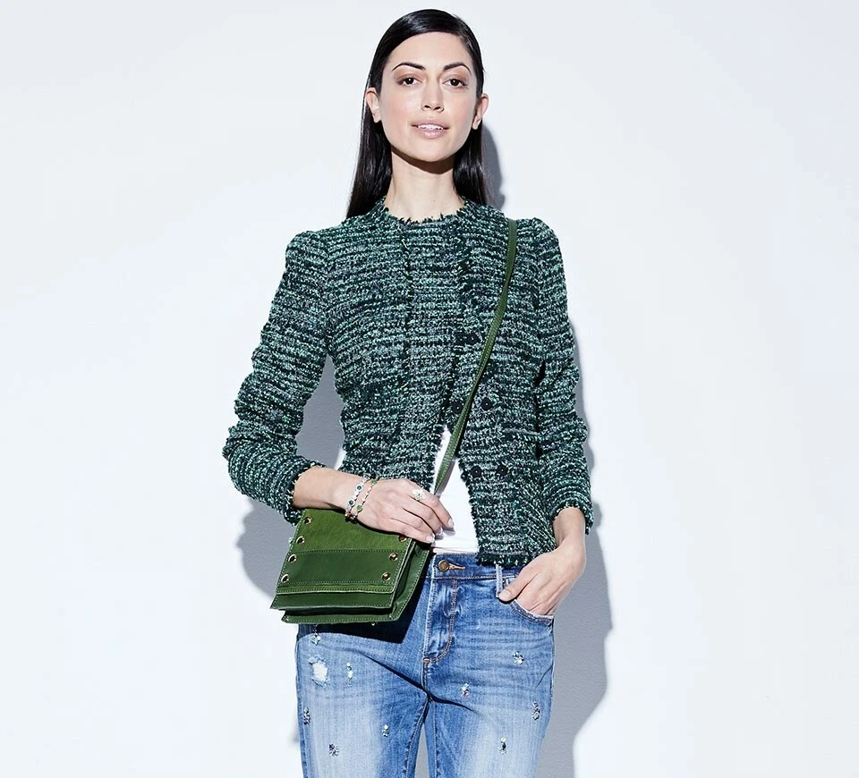 Rebecca Taylor 153276 Tweed Fit-&-Flare Jacket Green size 8 - Image 2 of 4