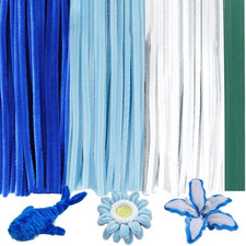 300 Blue  White Pipe Cleaners with 20 Flower Stems for DIY Crafts