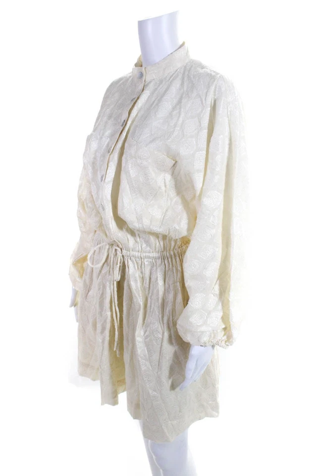 Vestido Vita Grace para mujer mezcla de algodón estampado abstracto manga larga beige talla L Foto 2 de 4