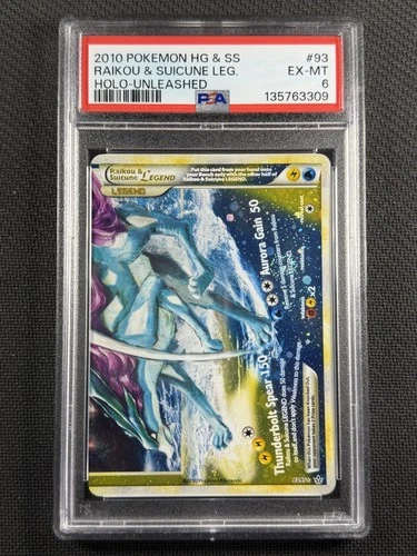 Pokemon Cards PSA 6 EX-MT Raikou & Suicune Legend Holo Unleashed HG&SS 93/95