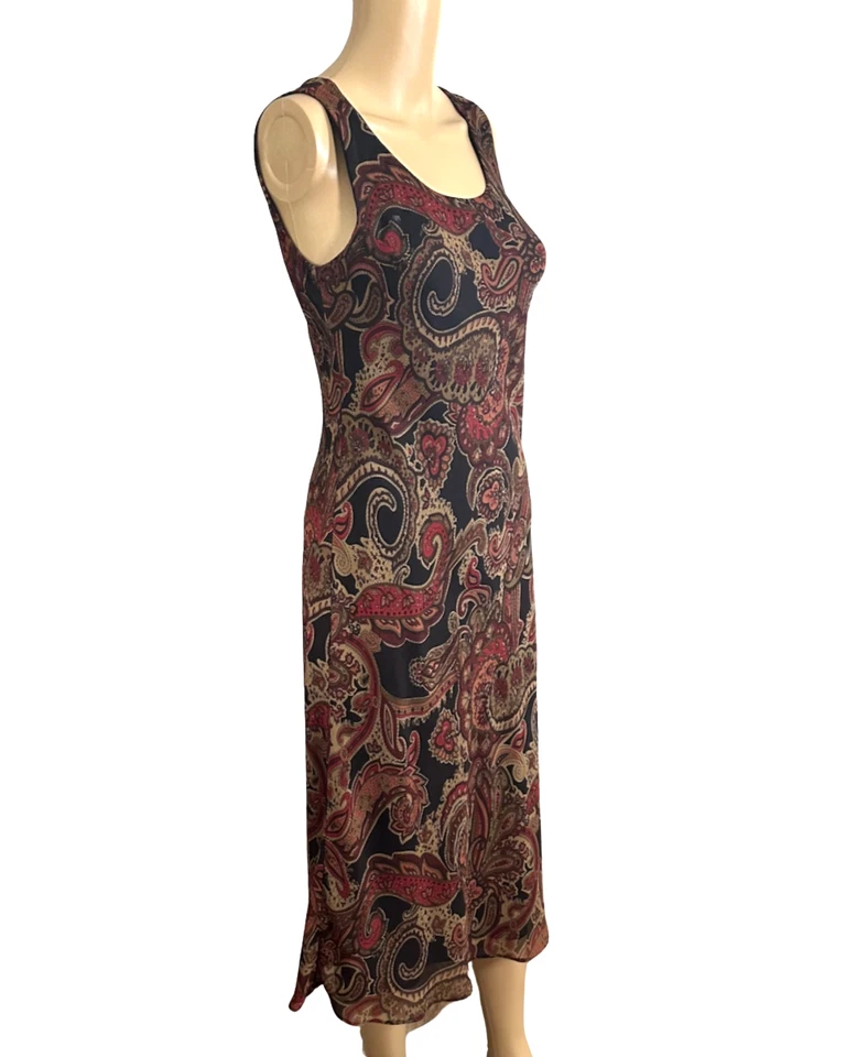 Studio 1 Petite 连衣裙棕色佩斯利无袖及膝套衫 8P 码 — 第 3/4 张图片