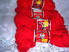 LOT of 4 AUNT LYDIA'S Heavy RUG YARN Vintage 70 Yards each 120 Red 