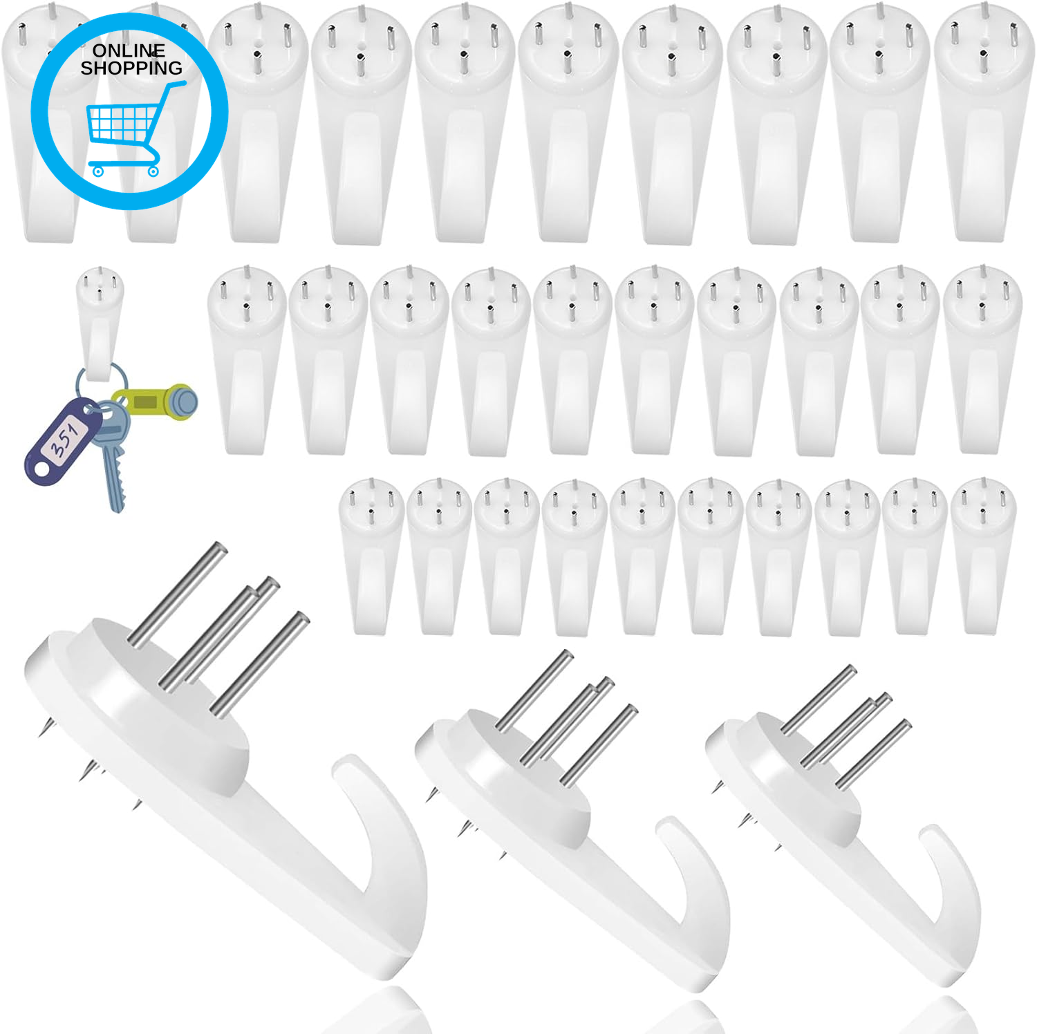 30 Pcs Upgraded Non Trace Picture Hooks –3-Size Set for Plasterboard Walls, Lime
