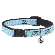 Cat Collar Breakaway with Bell Anchor2/Helm Monogram Blues NARROW Fits 8.5-12"