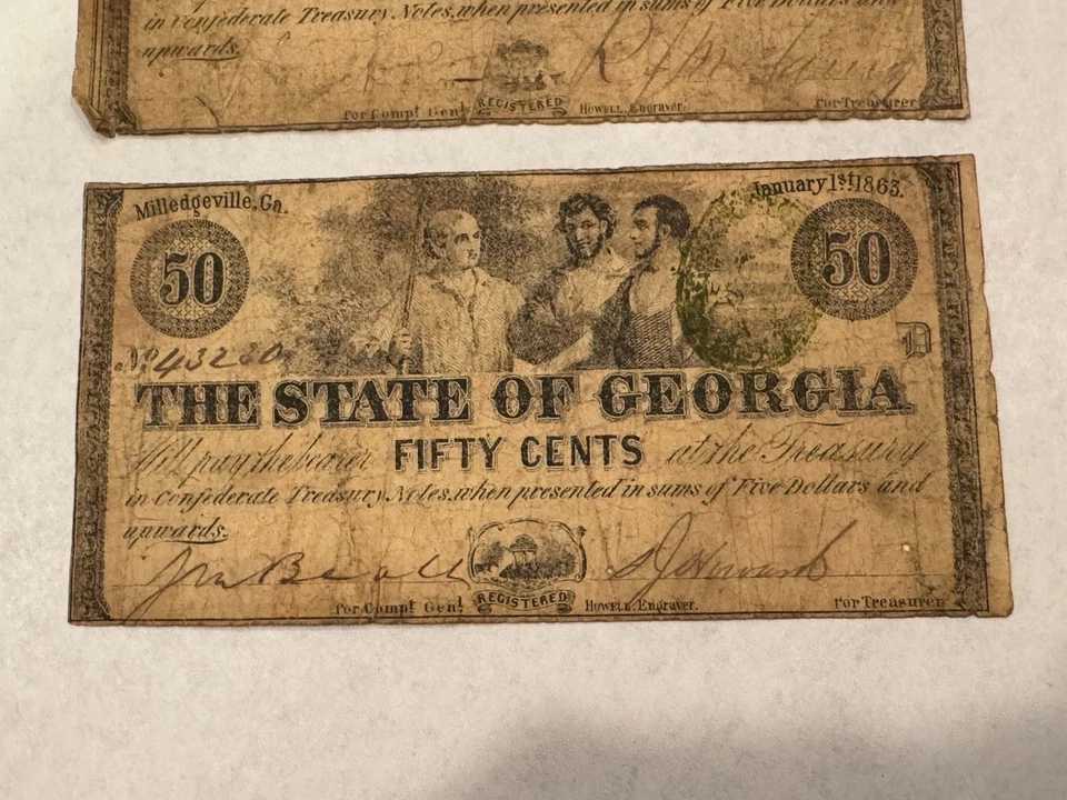 Milledgeville, Georgia Fractional Confederate Currency $.10 $.25 $.50 (E96) - Image 4 of 4