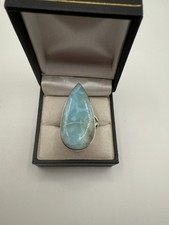925 Sterling Silver Very Large larimar ring size 10 Has Natural Inclusions