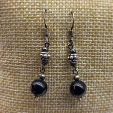 Lovely Vintage Sterling Silver Onyx Stone Dangle Earrings Southwest Jewelry 