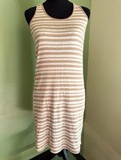 Ann Taylor LOFT Beige/White Striped Scoop Neck Tank Dress Knee Length Size S