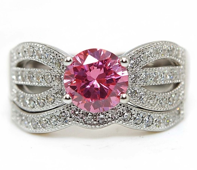 2 Rings in One 2CT Heat Treated Pink Topaz 925 Sterling Silver Ring Sz 6 MM5-1