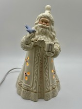 Retired Lenox Season's Glow Santa Lighted Sculpture White W Gold Blue Bird EUC