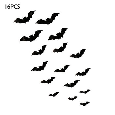 16 Pcs Black Scary Bats Stickers for Halloween Eve Home Door Wall Window Decor