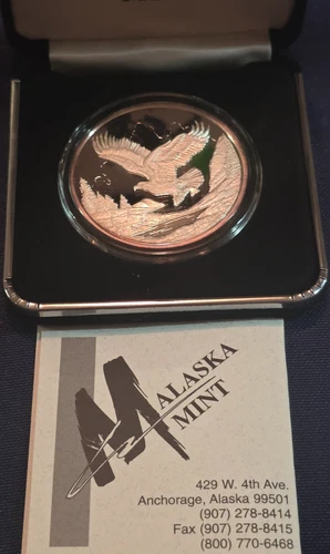 Alaska Mint State Medallion 1 Oz .999 Proof Silver Bald Eagle Case & COA