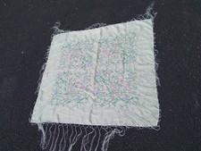 Vintage Mint Green Embroidered Square Scarf Square Silk 