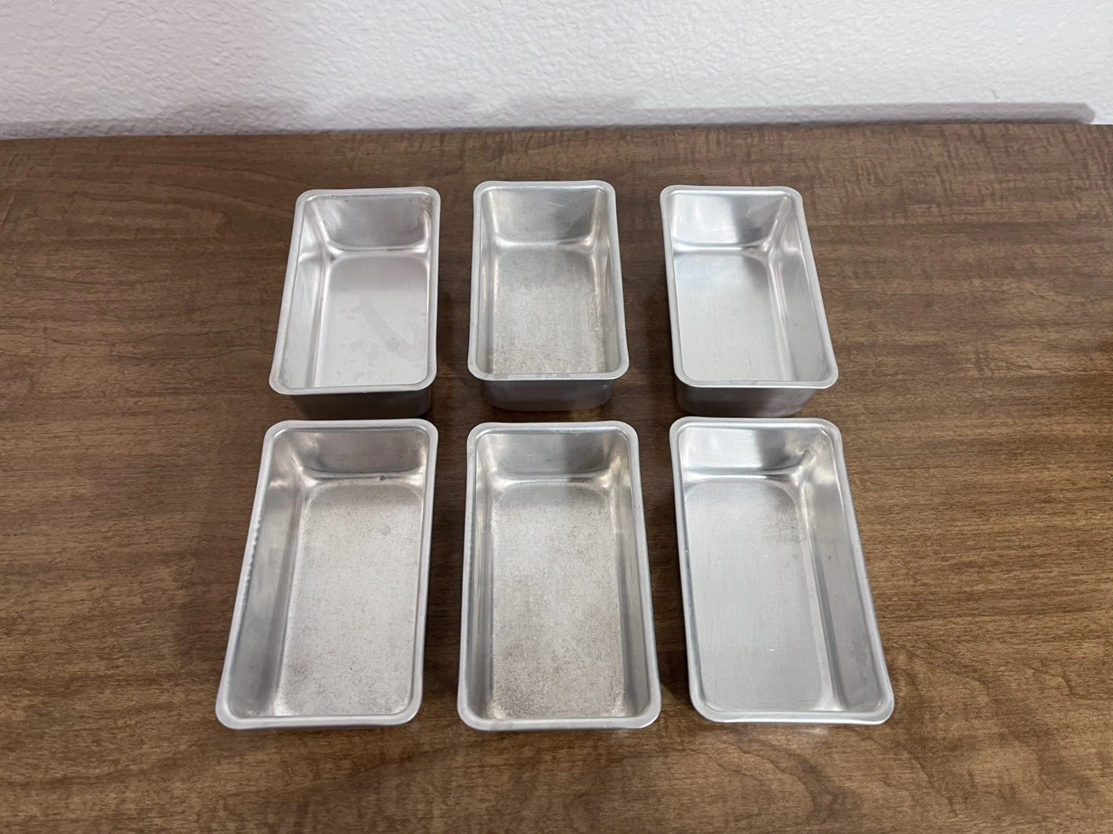 Vintage 6 ct Extra Small Individual Loaf Pans Aluminum 4.75" x 2.75" x 1.5"