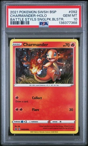2021 POKEMON SWSH BLACK STAR PROMO #092 CHARMANDER-HOLO PSA 10