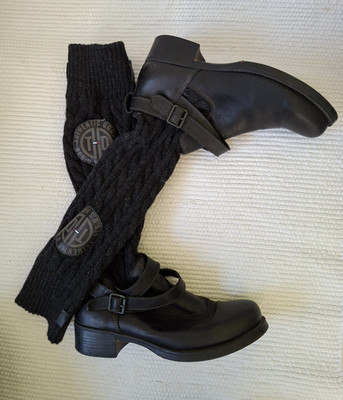 Tommy Hilfiger Stiefel - Wolle Strickschaft - Gr. 40 - Echtleder - schwarz, grau