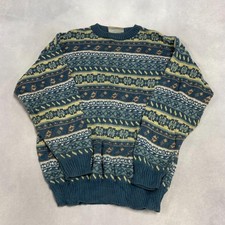 Vintage Abstract Knitted Jumper Patterned Grandad Knit Sweater Men's Xl