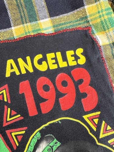 TUPAC Poetic Justice Upcycled Plaid Flannel Shacket 90s Rap Retro Vintage Sz M - Picture 8 of 9